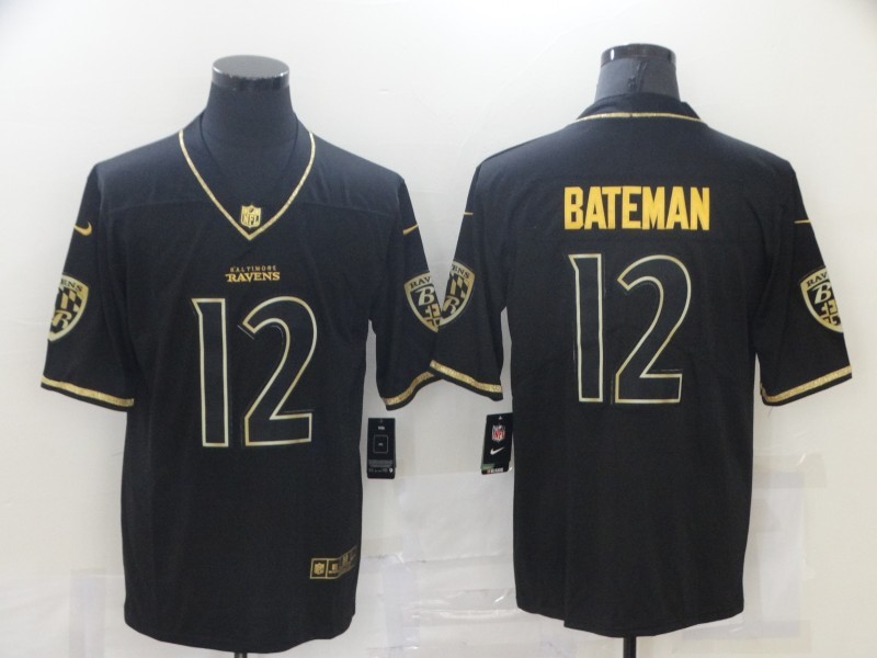 Men's Baltimore Ravens Rashod Bateman #12 Black Jersey